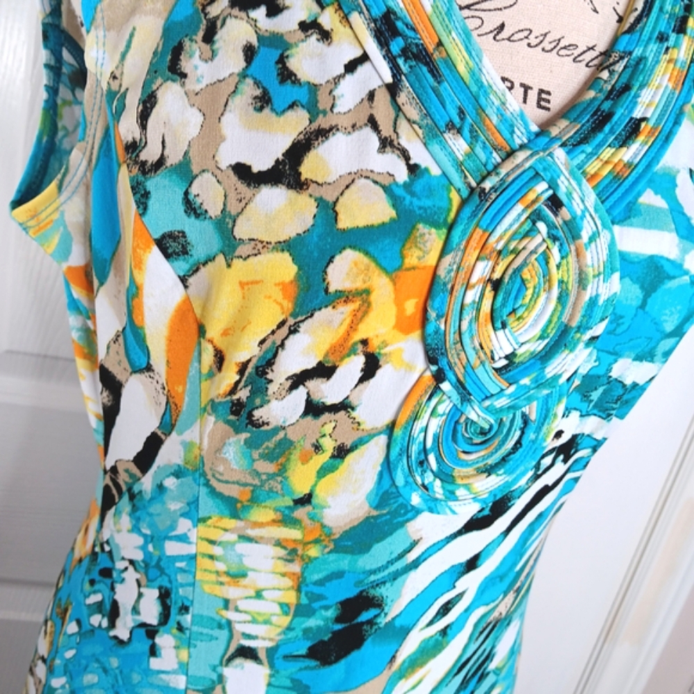 TanJay Sleeveless Ruched Maxi Dress Size 8 Teal Mulyi-Color Summer Party - Picture 6 of 13